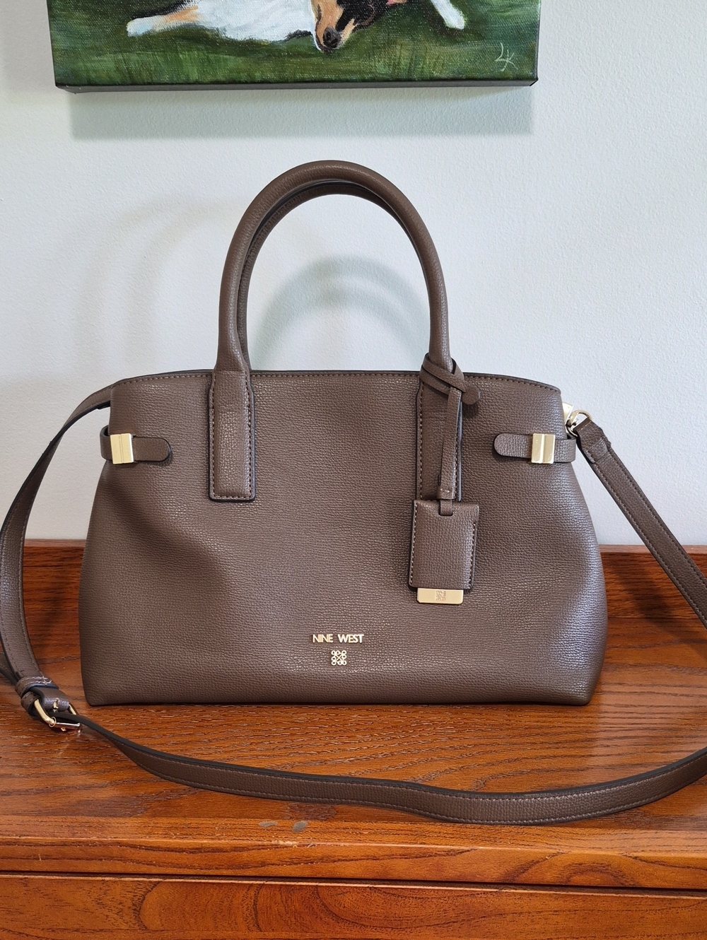 Nine West Aira Brown Satchel with Gold Tone Hardware